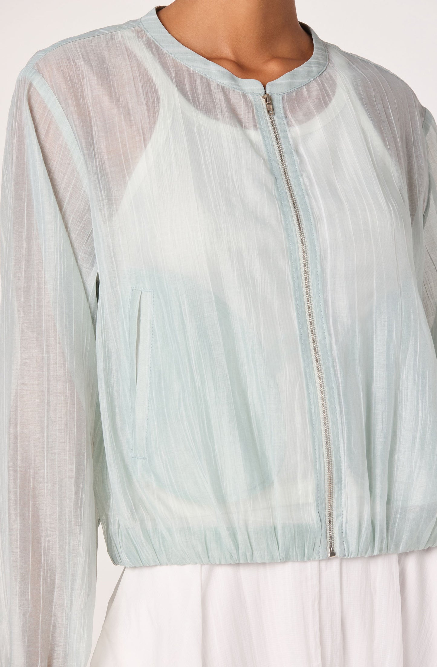 Aeva Sheer Chiffon Bomber Jacket