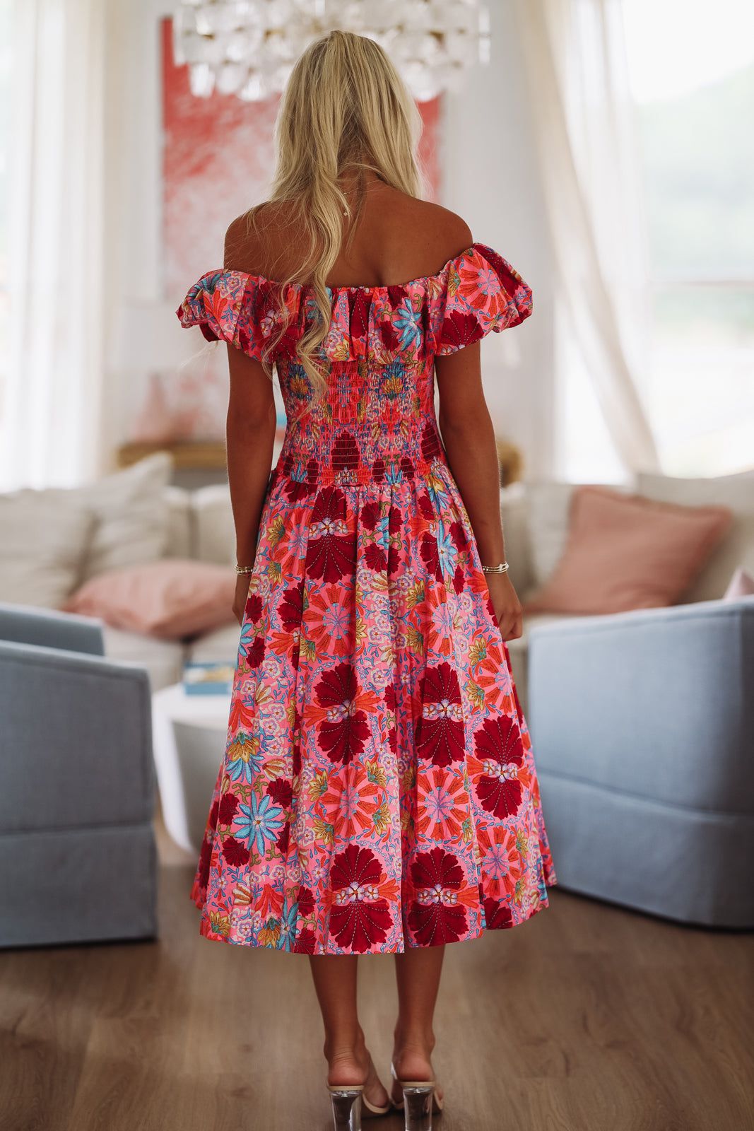 Boardwalk and Brunch Midi Dress - Pink, Red and Blue