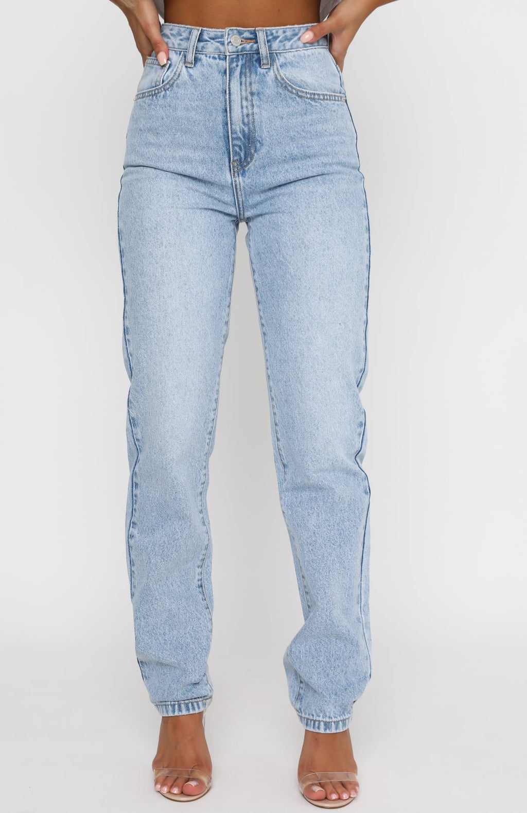 Who's That Girl Straight Leg Denim Jeans Washed Blue