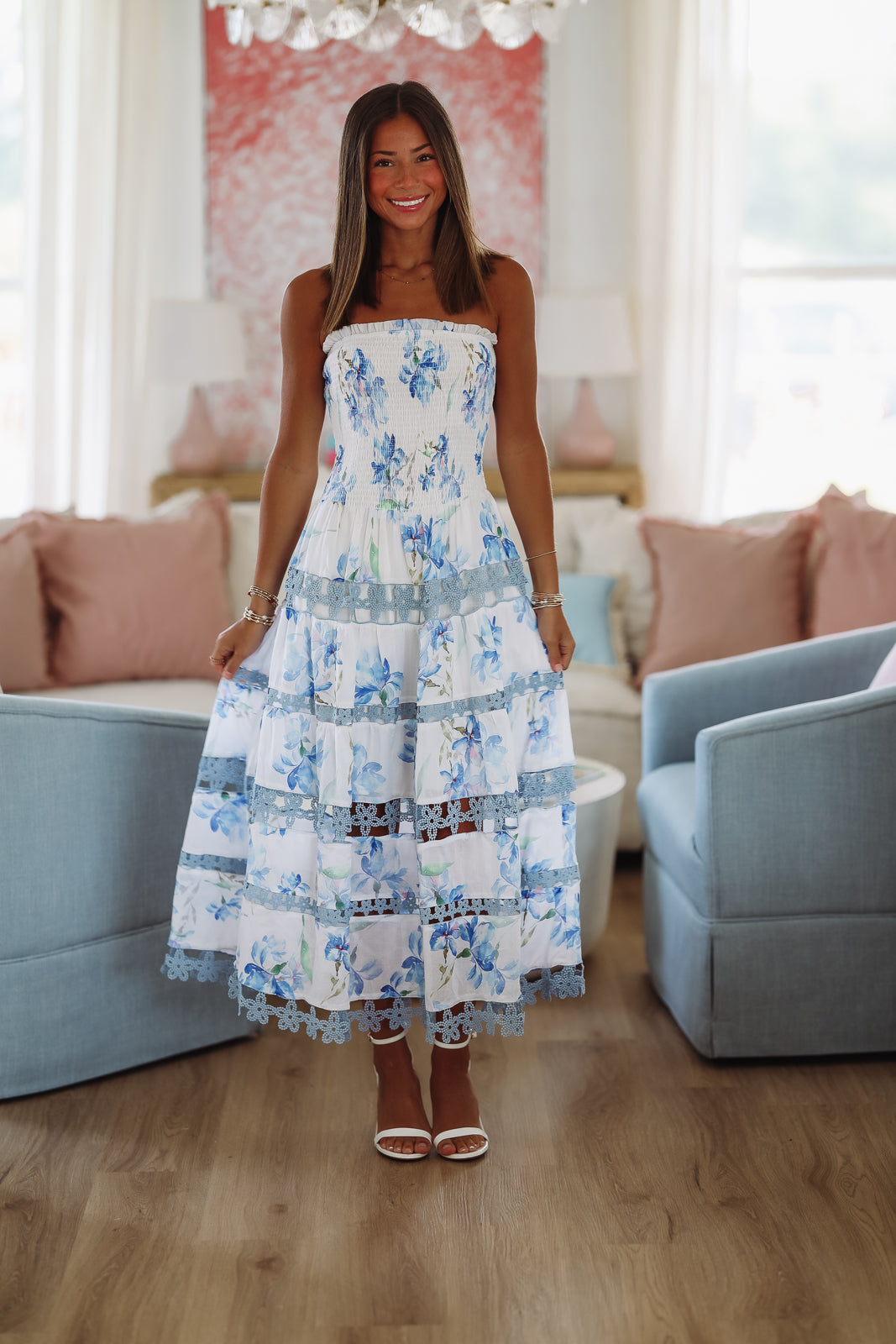 Early Evening Floral Midi Dress - Blue