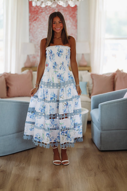 Early Evening Floral Midi Dress - Blue
