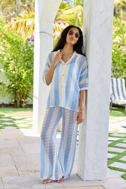 Blue Stripe Crochet Cover-Up Pant SALE