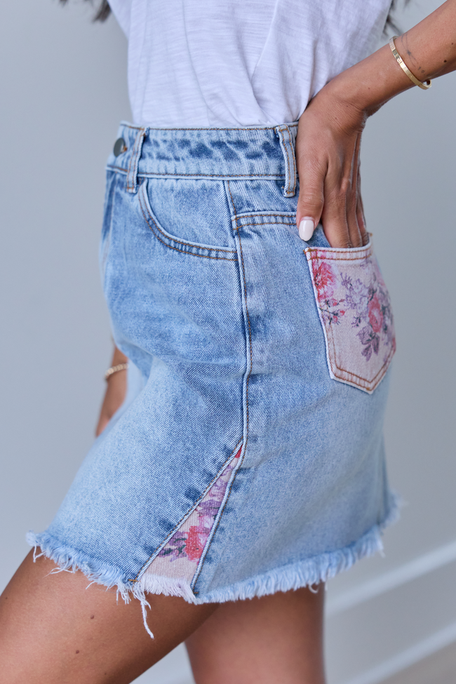 Addison Floral Inset Denim Mini Skirt