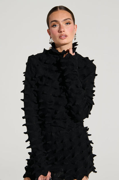 ABSTRACT ART TEXTURED KNIT LONG SLEEVE TOP
