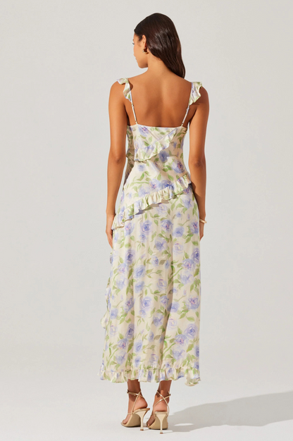 Rosalina Satin Ruffle Midi Dress