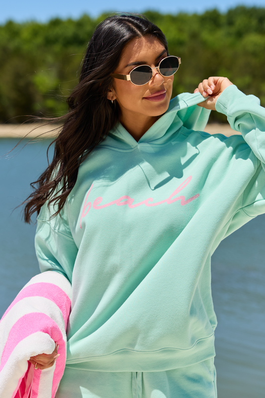 Beach Script Mint Graphic Hoodie