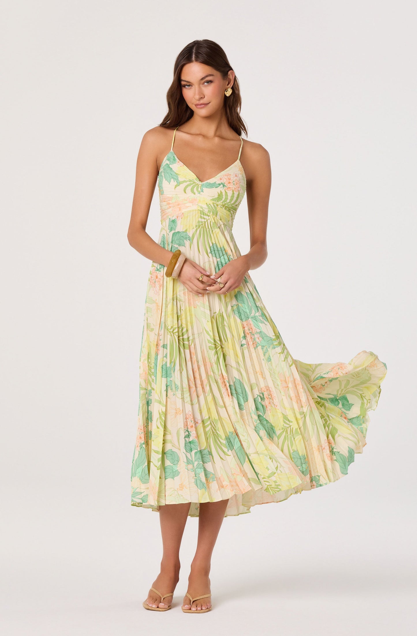 Blythe Floral Plisse Midi Dress