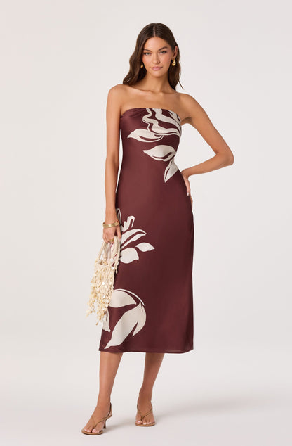 Annabeth Floral Satin Strapless Maxi Dress
