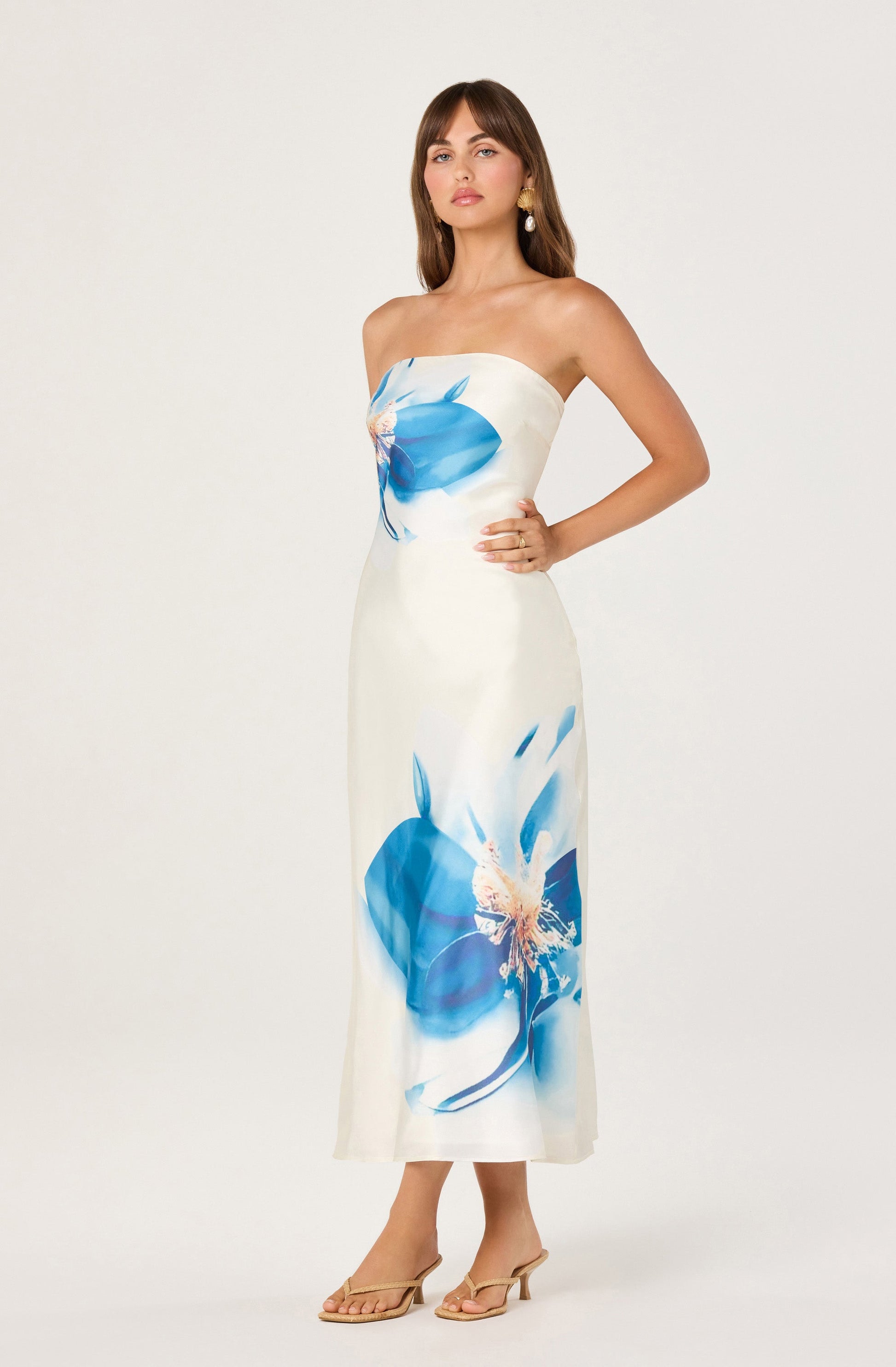 Annabeth Floral Satin Strapless Maxi Dress