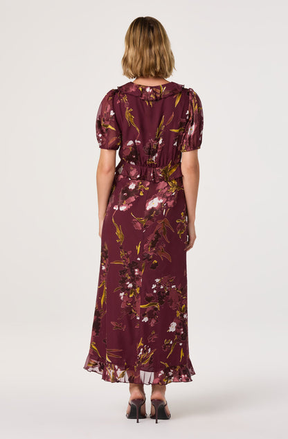 Bennet Floral Ruffle Trim Midi Dress