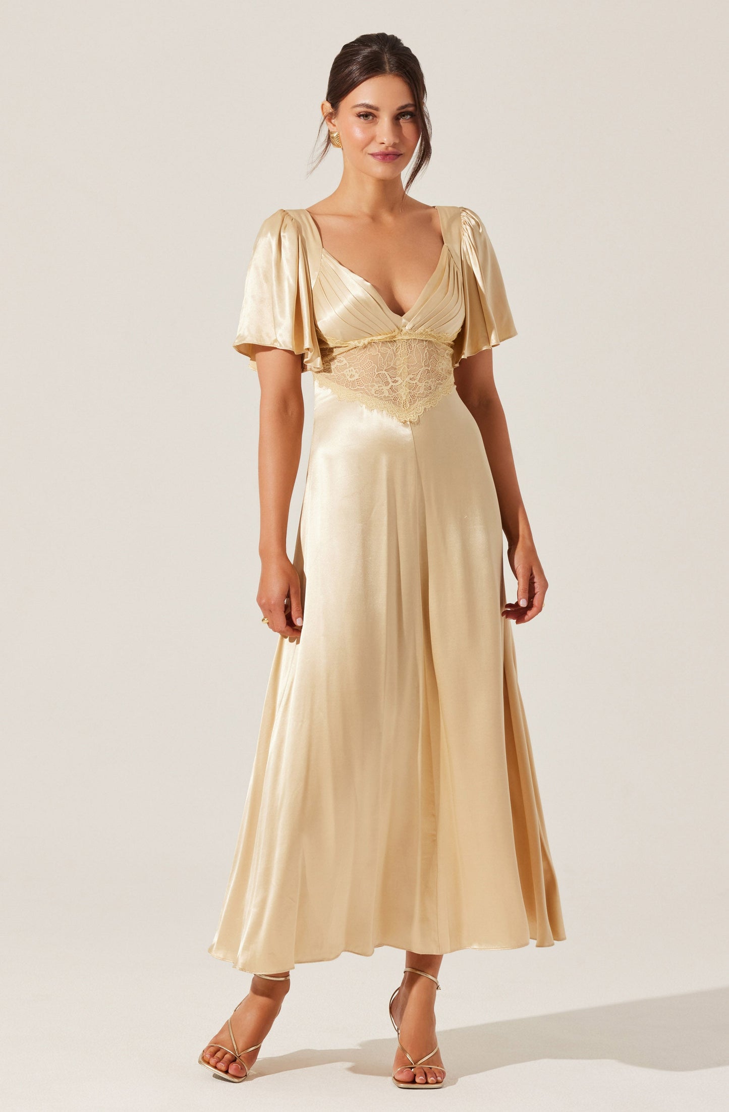 Aurelia Satin V-Neck Midi Dress