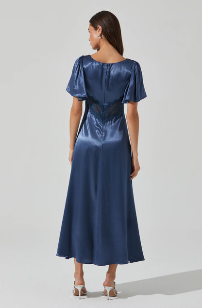 Aurelia Satin V-Neck Midi Dress