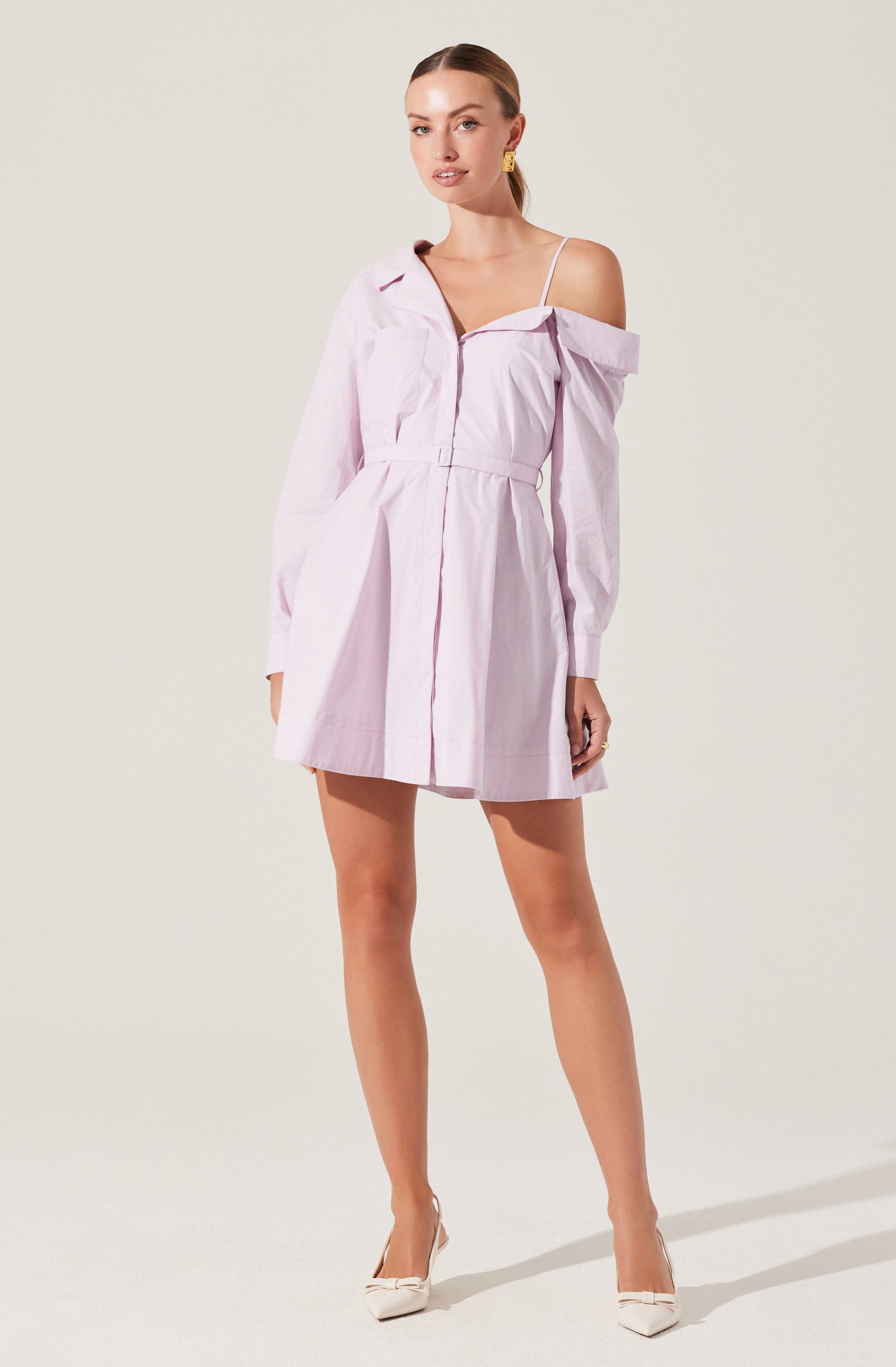 Aveni Off Shoulder Mini Shirt Dress
