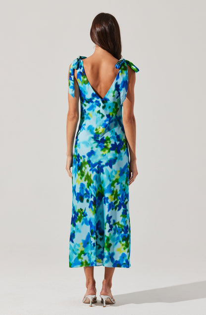 Allexina Satin Cowl Neck Midi Dress