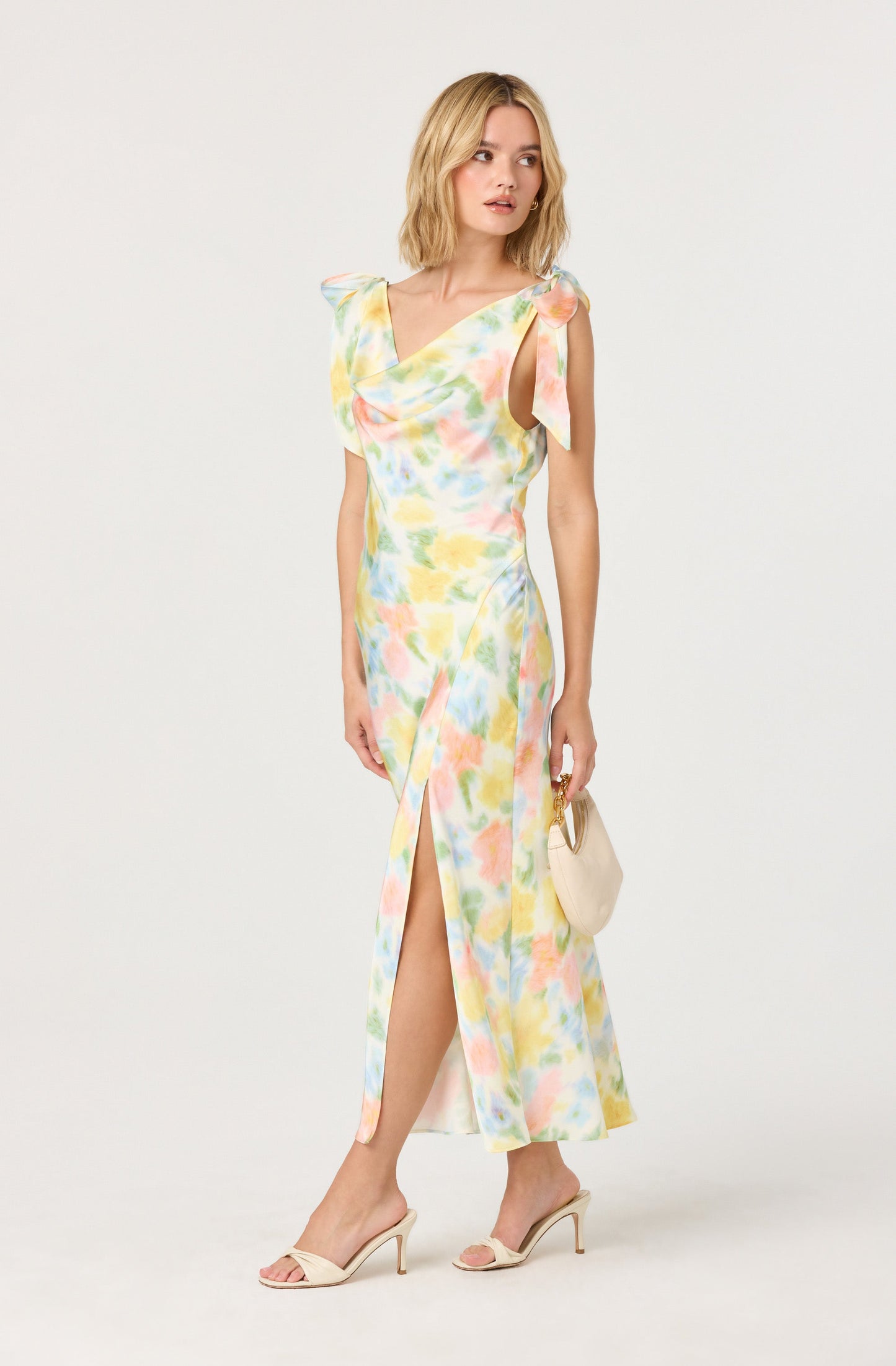 Allexina Satin Cowl Neck Midi Dress