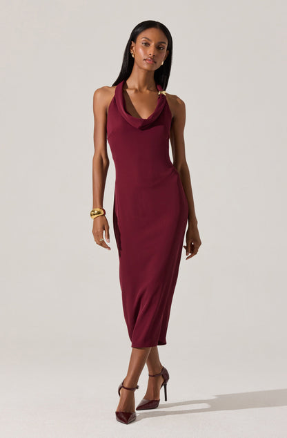 Alanna Halter Cowl Neck Midi Dress