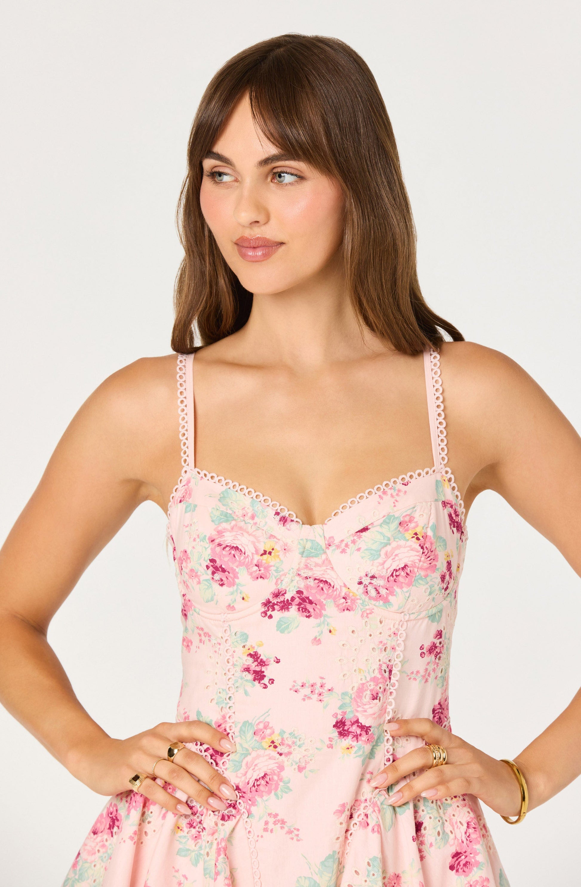 Birdie Floral Eyelet Sweetheart Mini Dress