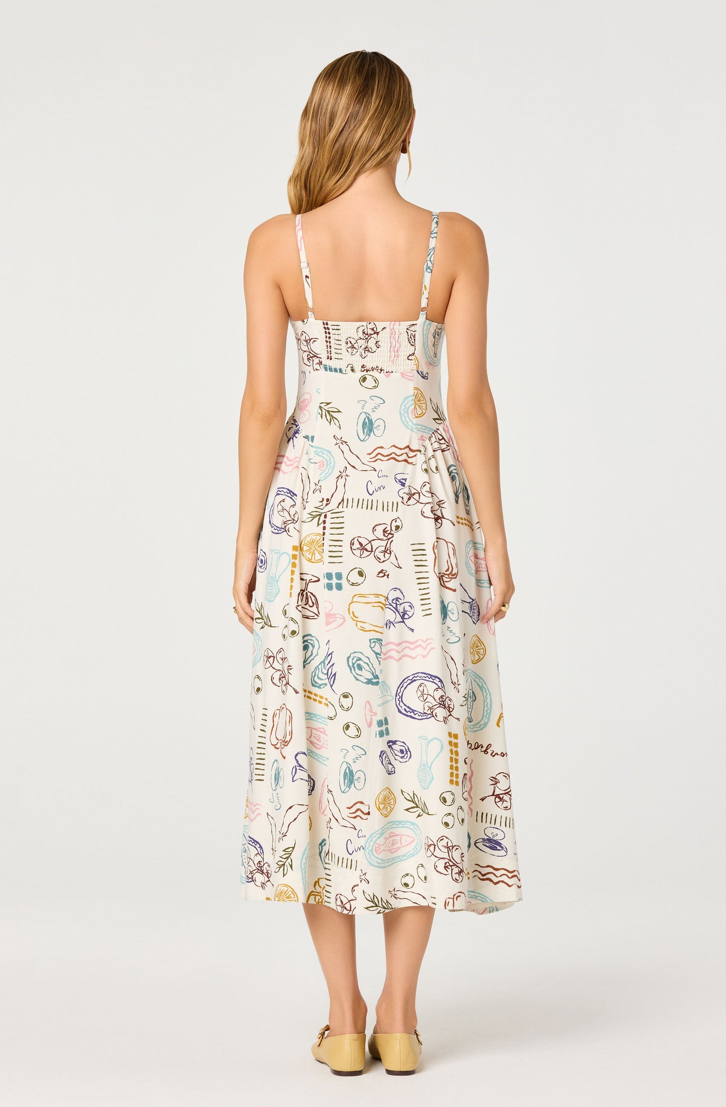 Ansley Novelty Print Linen Midi Dress