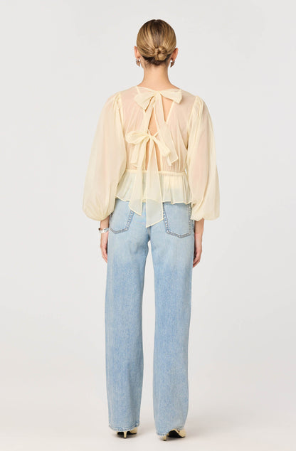 Amie Shirred Balloon Sleeve Peplum Top