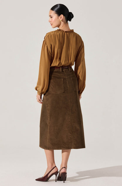Ashton Pleated Ruffle Trim Top