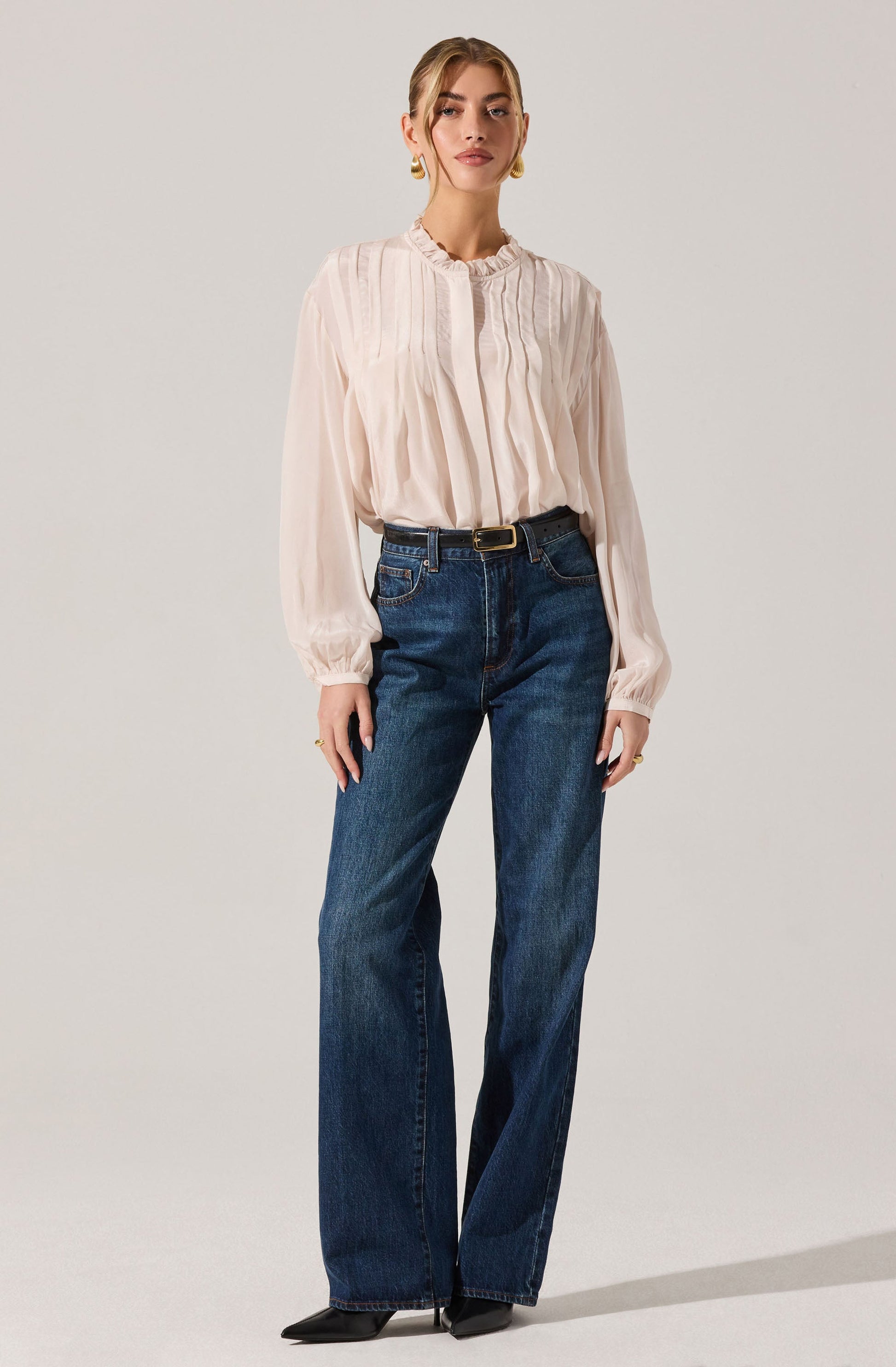 Ashton Pleated Ruffle Trim Top