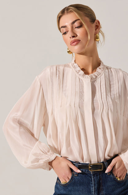 Ashton Pleated Ruffle Trim Top