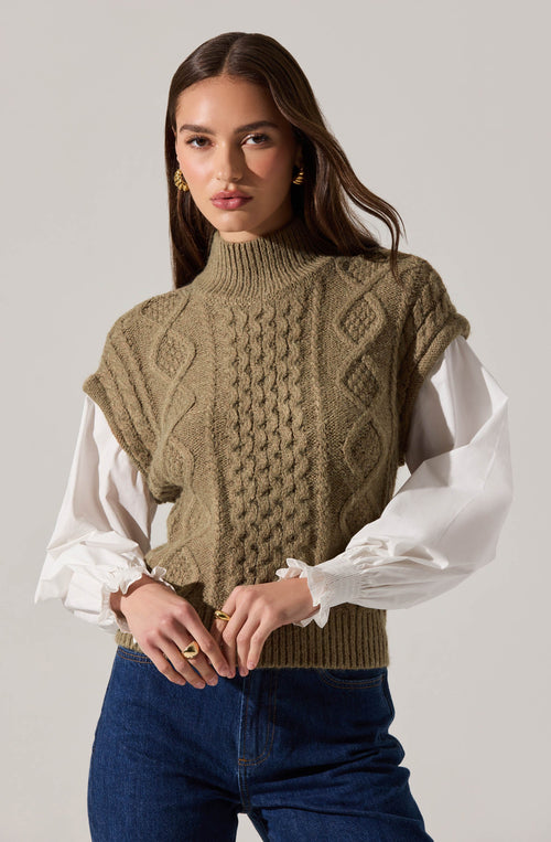 Angeline Contrast Cable Knit Sweater