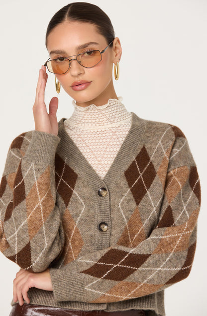 Ashtyn V-neck Argyle Cardigan
