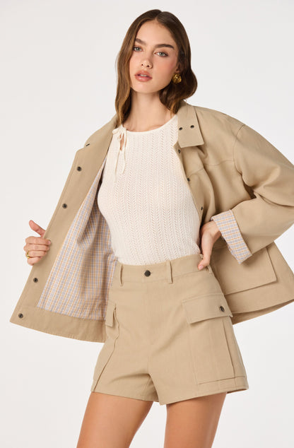Beron Utility Jacket with Plaid Trim