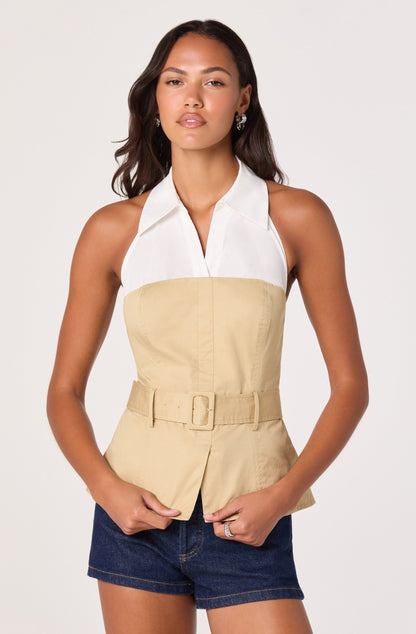 Aleda Belted Collared Halter Top