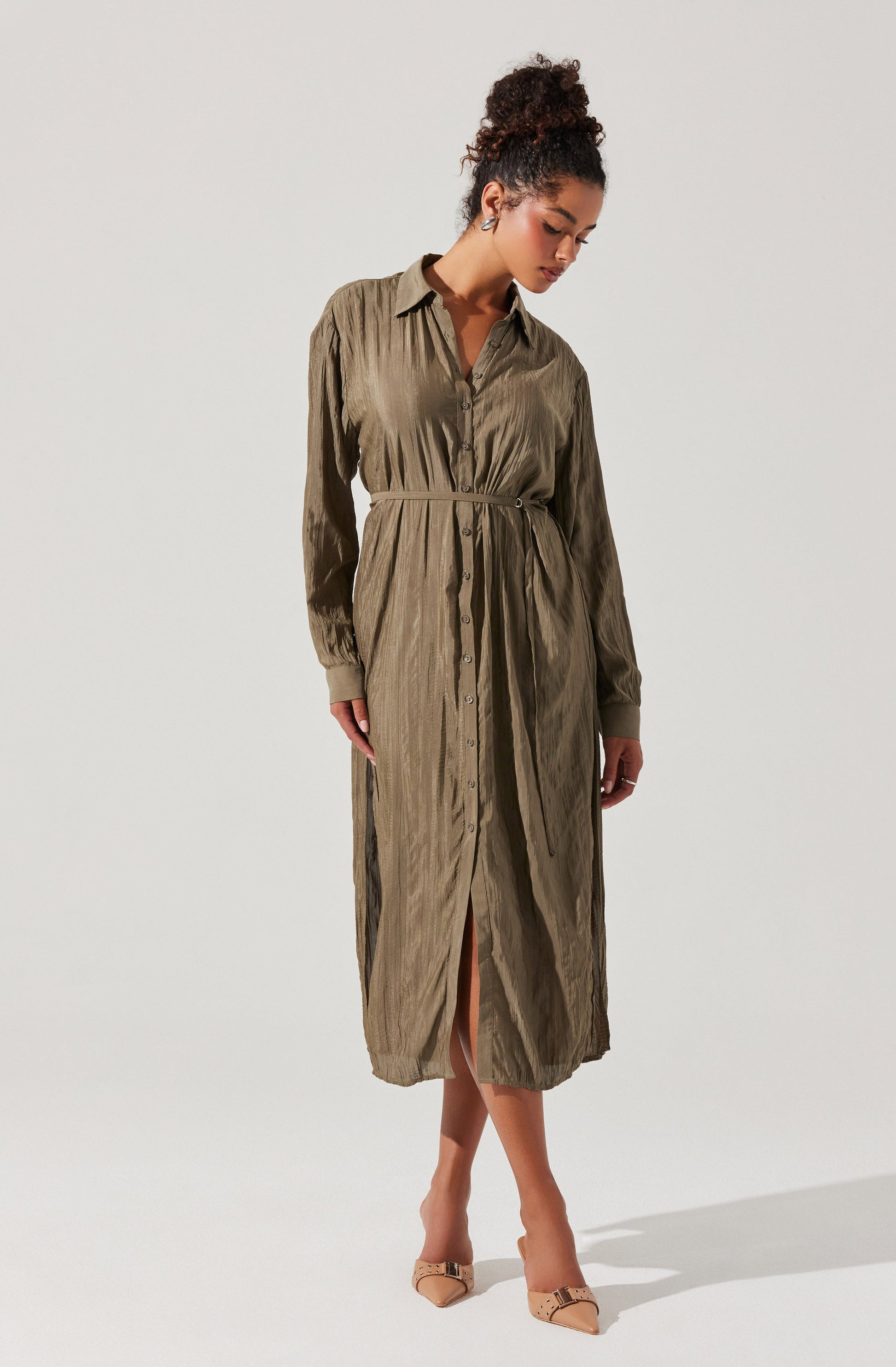 Belted Long Sleeve Shirt Dress