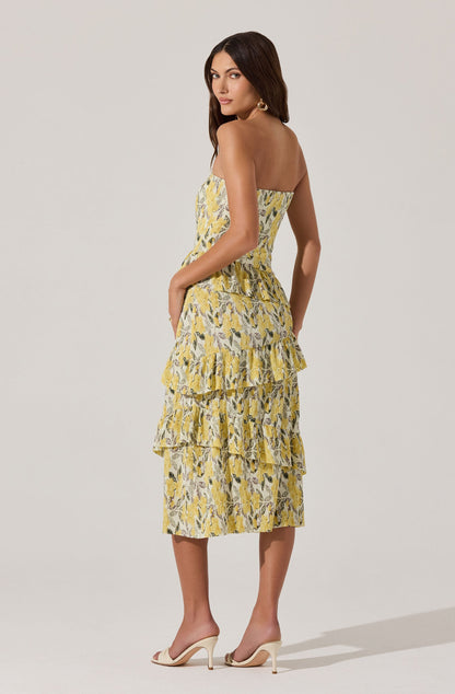 Asymmetrical Tiered Ruffle Midi Dress