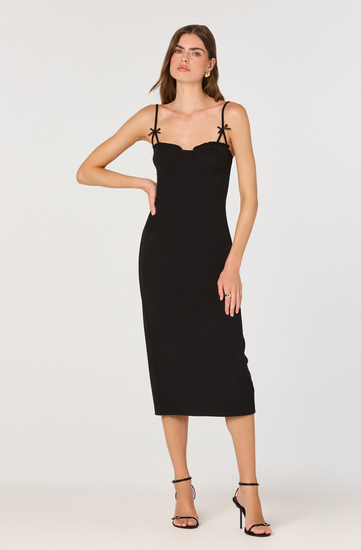 Bow Strap Bustier Midi Dress