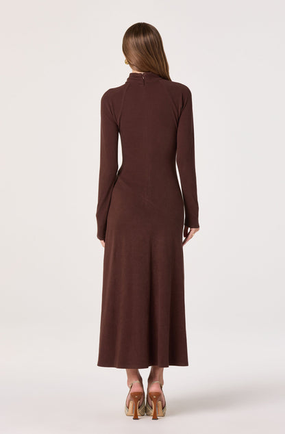 Asymmetric Draped Mock Neck Midi Dress