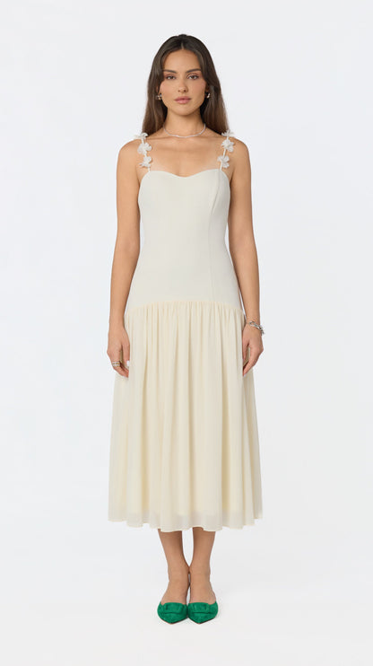 Amia Floral Applique Midi Dress