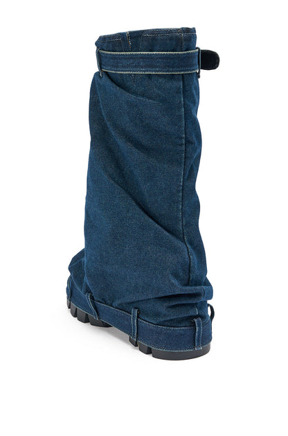 AKIRA GOLD ANGELA FOLD OVER PLATFORM BOOT IN DARK DENIM