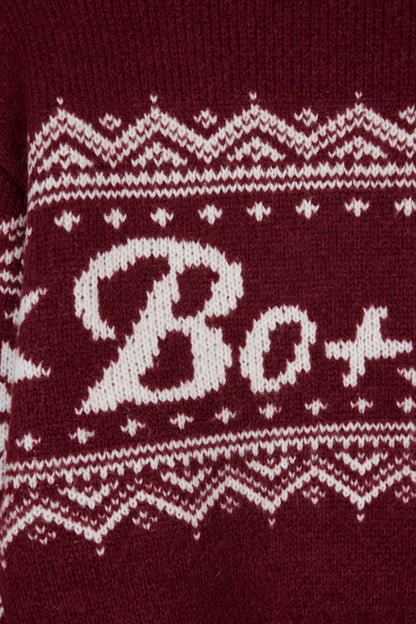 Jacquard-Knit Cropped Jumper in Crimson Red