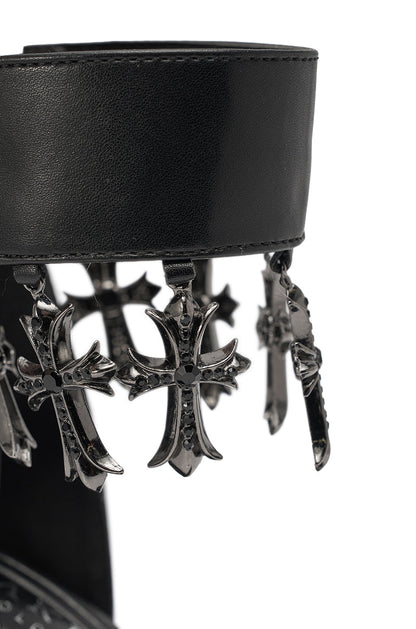 AKIRA GOLD CLERGY BLACK EMBELLISHED SEXY STRAP STILETTO HEEL