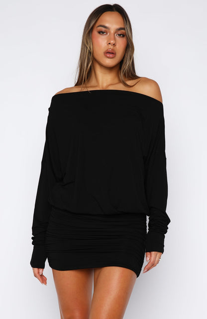 Take Your Turn Long Sleeve Mini Dress Black