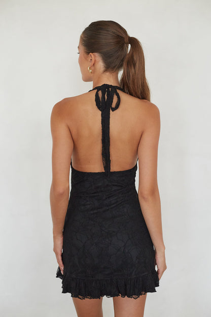 Fleur Lace Halter Ruffled Mini Dress