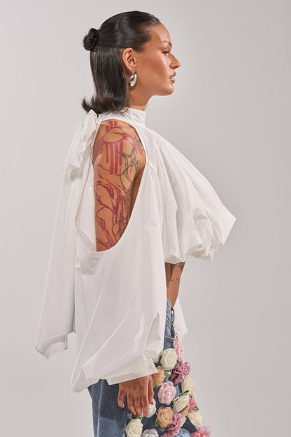 ALEXIA MOCK NECK BLOUSE IN WHITE