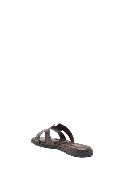 AKIRA HOWDY BROWN CROC SLIP ON FLAT SANDAL