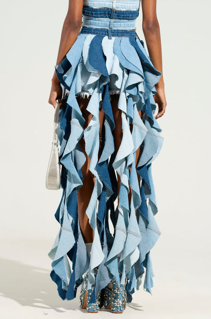 ALESSANDRA DRAMATIC DENIM MAXI SKIRT