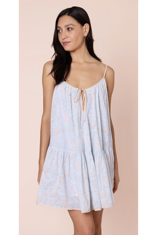 Juliet Dunn Pomegranate Print Loose Strappy Mini Dress - Ice Blue