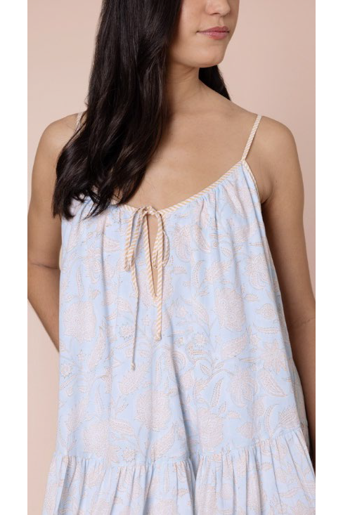 Juliet Dunn Pomegranate Print Loose Strappy Mini Dress - Ice Blue