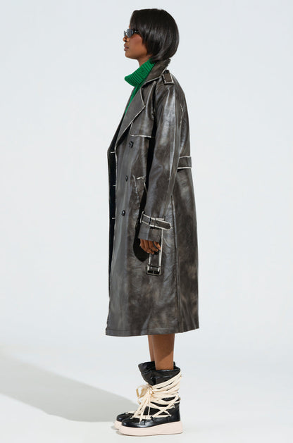 ACID RAP FAUX LEATHER TRENCH