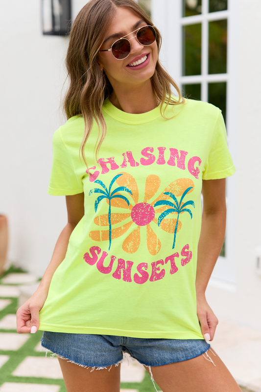 Chasing Sunsets Neon Yellow Comfort Colors Graphic Tee
