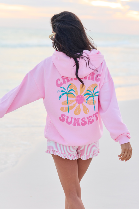 Chasing Sunsets Light Pink Graphic Hoodie