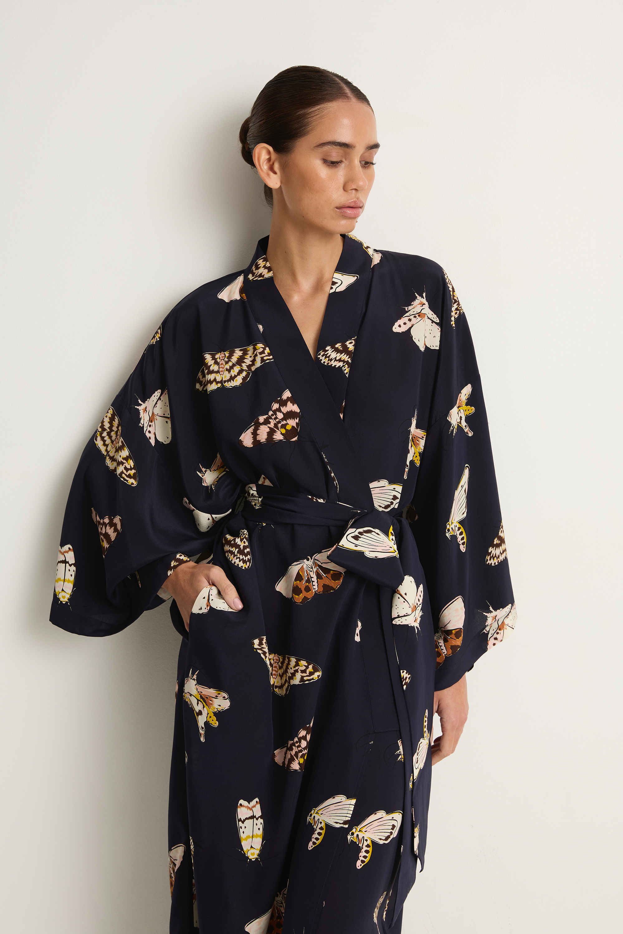 Olivia Von Halle Amaya Robe - Notte Navy Moth