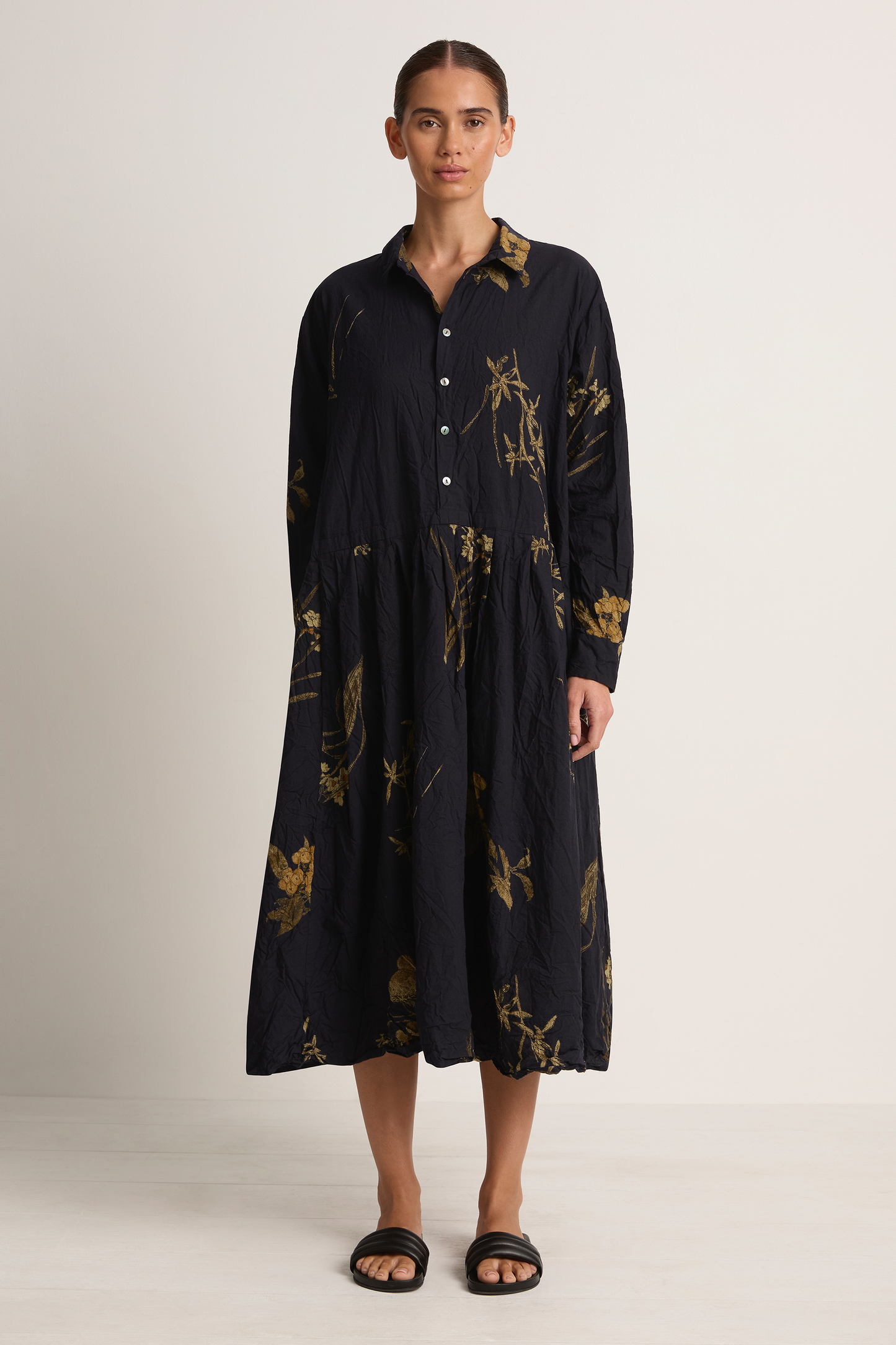 Pas De Calais Japonism Flower Print Dress - Navy